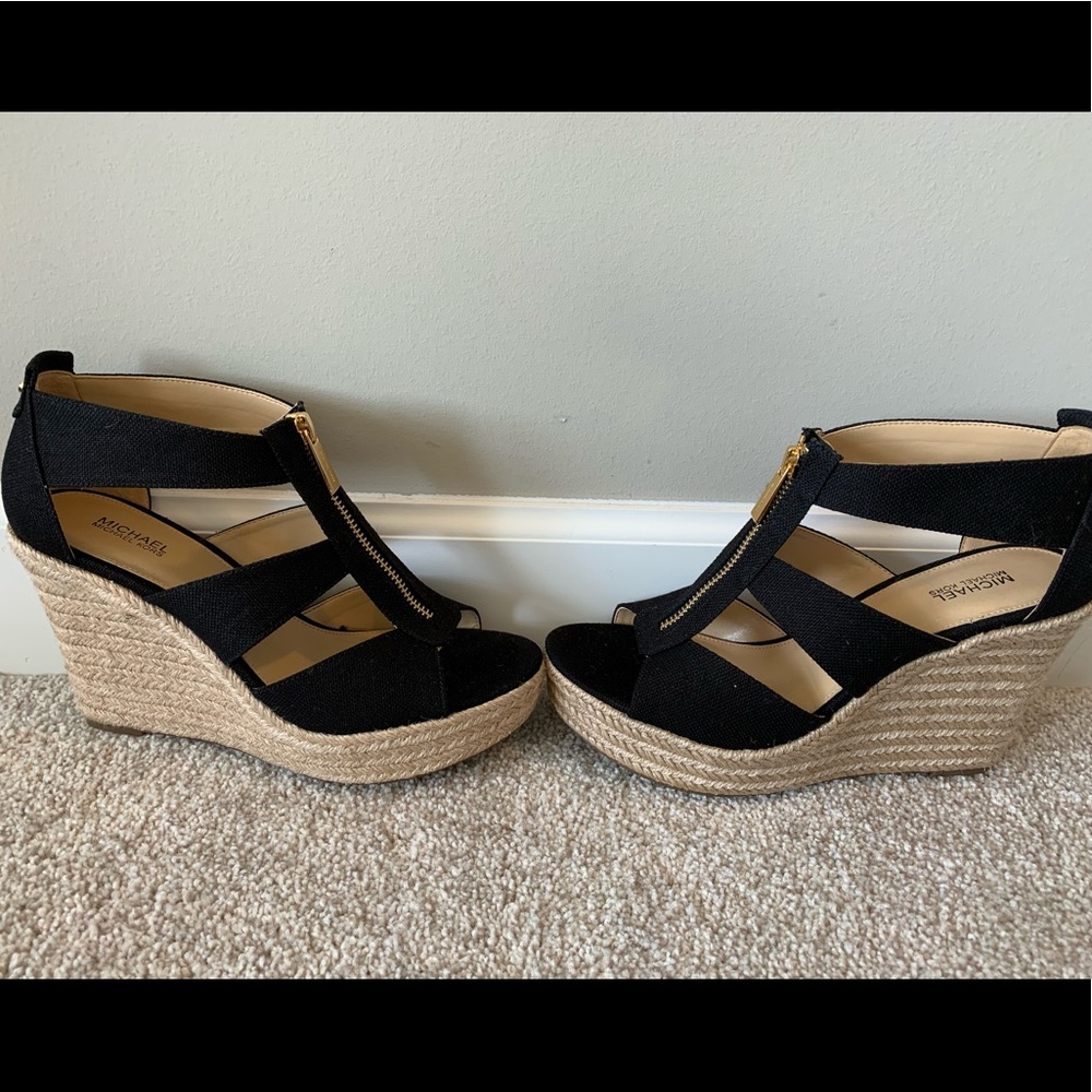 COPY - Michael Kors Black Wedge Sandals with zip up front